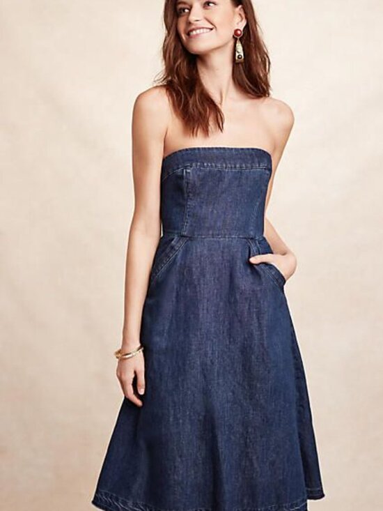 HOLDING HORSES Dresses & Skirts - Anthropologie Holding Horses Strapless Denim A-Line Dress WITH POCKETS!